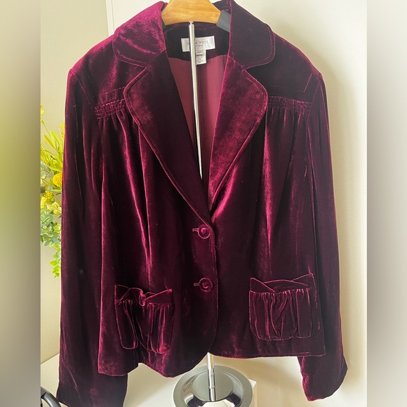 Nine West Velvet Deep Magenta-Burgundy Silk Blend Blazer Jacket 18W - Picture 1 of 5